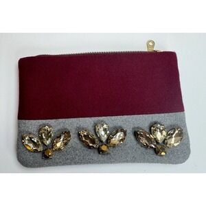 Anthropologie Shiraleah Chicago Wool Embellished Clutch Purse Burgundy Jeweled